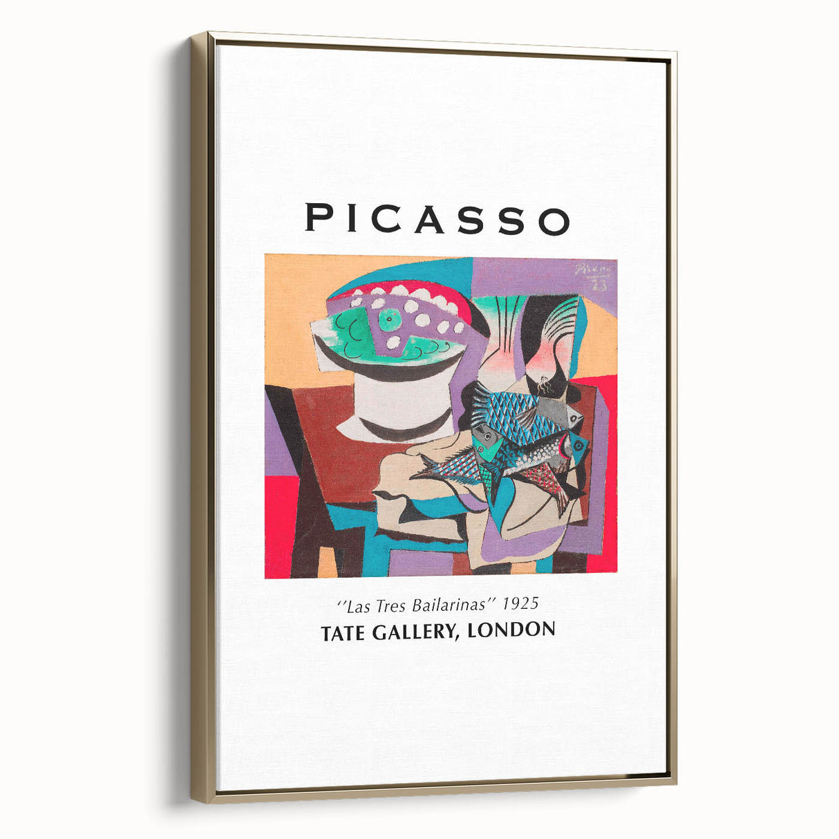Framed canvas featuring a black and gold Picasso-inspired abstract landscape, ideal for bedroom wall art.