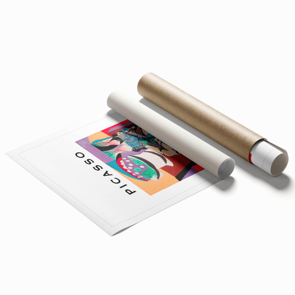 Extra large rolled canvas print featuring abstract floral designs in muted pink and blue shades.