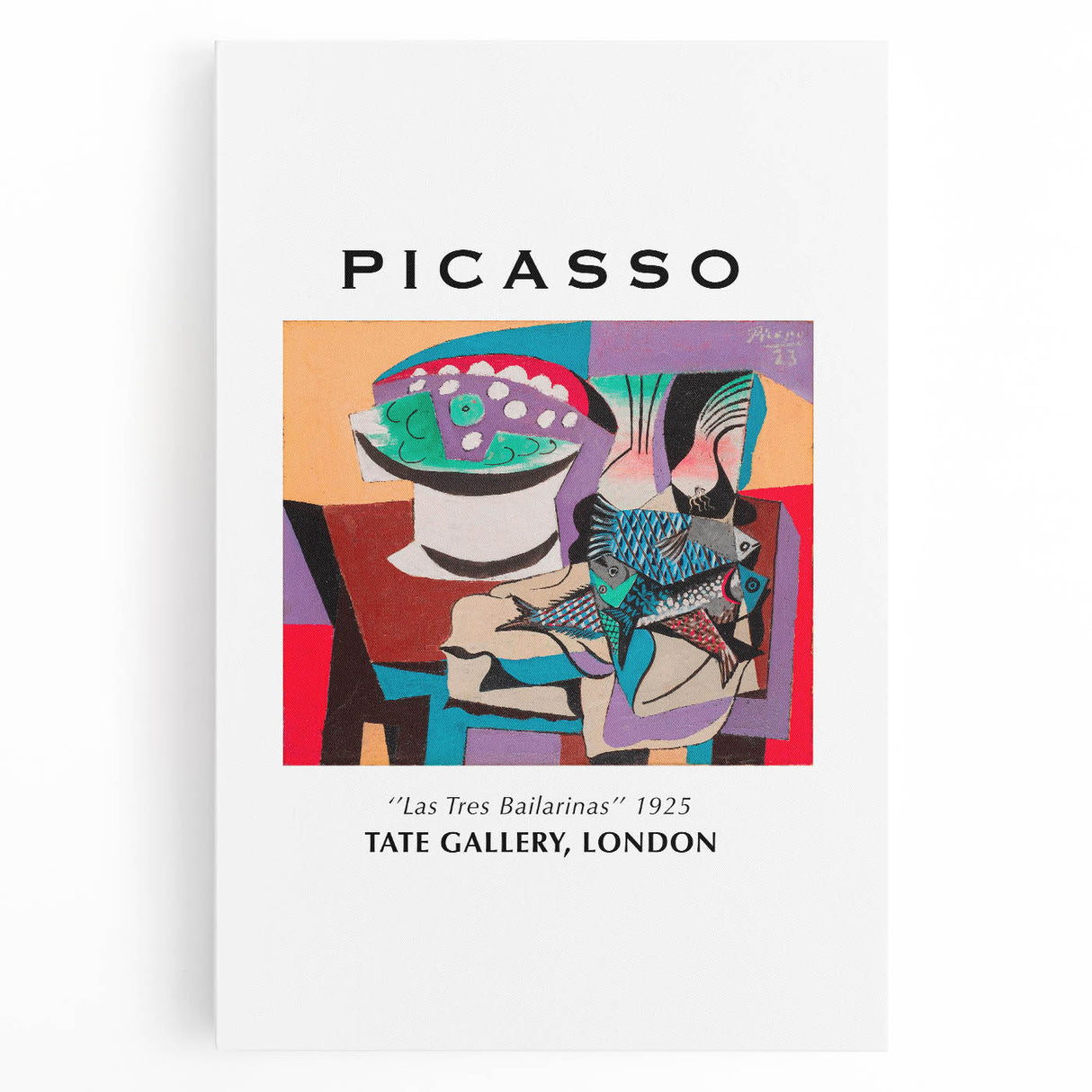 Black and white abstract Picasso-style artwork on stretched canvas, ideal for kitchen wall art.