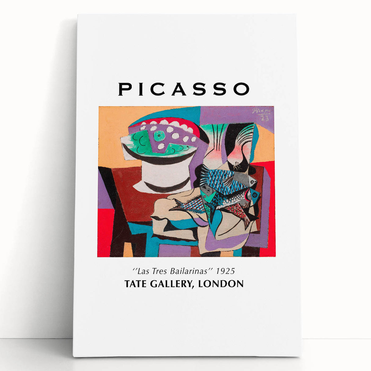 Black and white abstract Picasso design on stretched canvas, suitable as large kitchen wall art or bedroom decor.