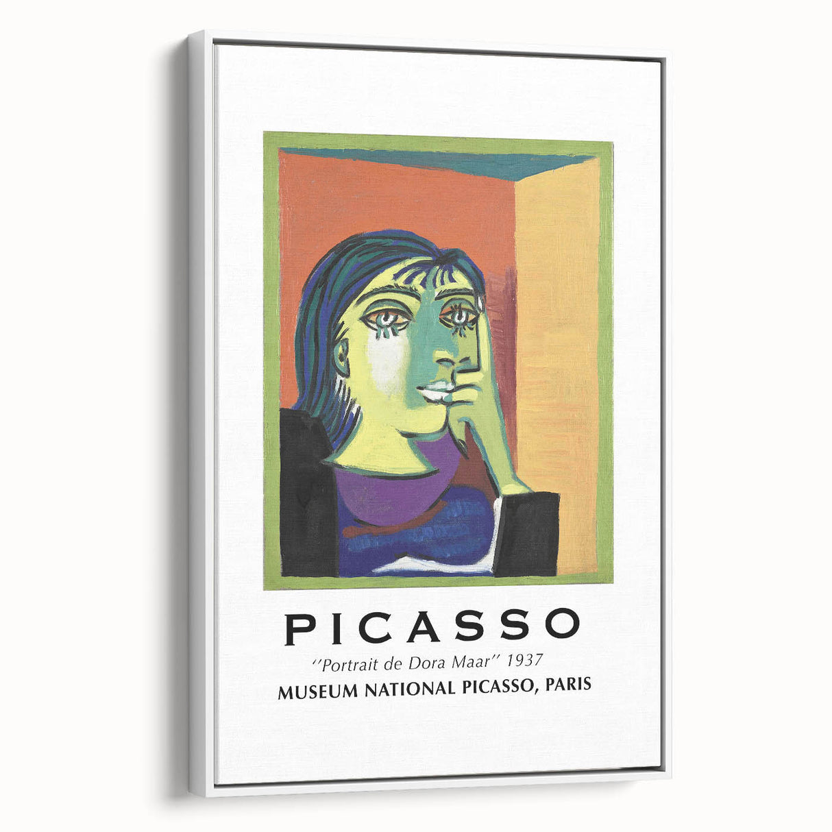 Extra large framed canvas featuring a vintage poster art design with colorful abstract motifs on a black background.