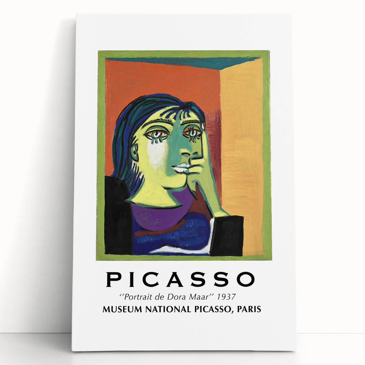 Large black and white abstract Picasso design on stretched canvas, ideal for kitchen wall art or bedroom ambiance.