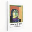 Abstract Picasso-inspired design on stretched canvas, featuring bold primary colors, ideal for kitchen wall art.