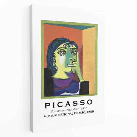 Abstract Picasso-inspired design on stretched canvas, featuring bold primary colors, ideal for kitchen wall art.