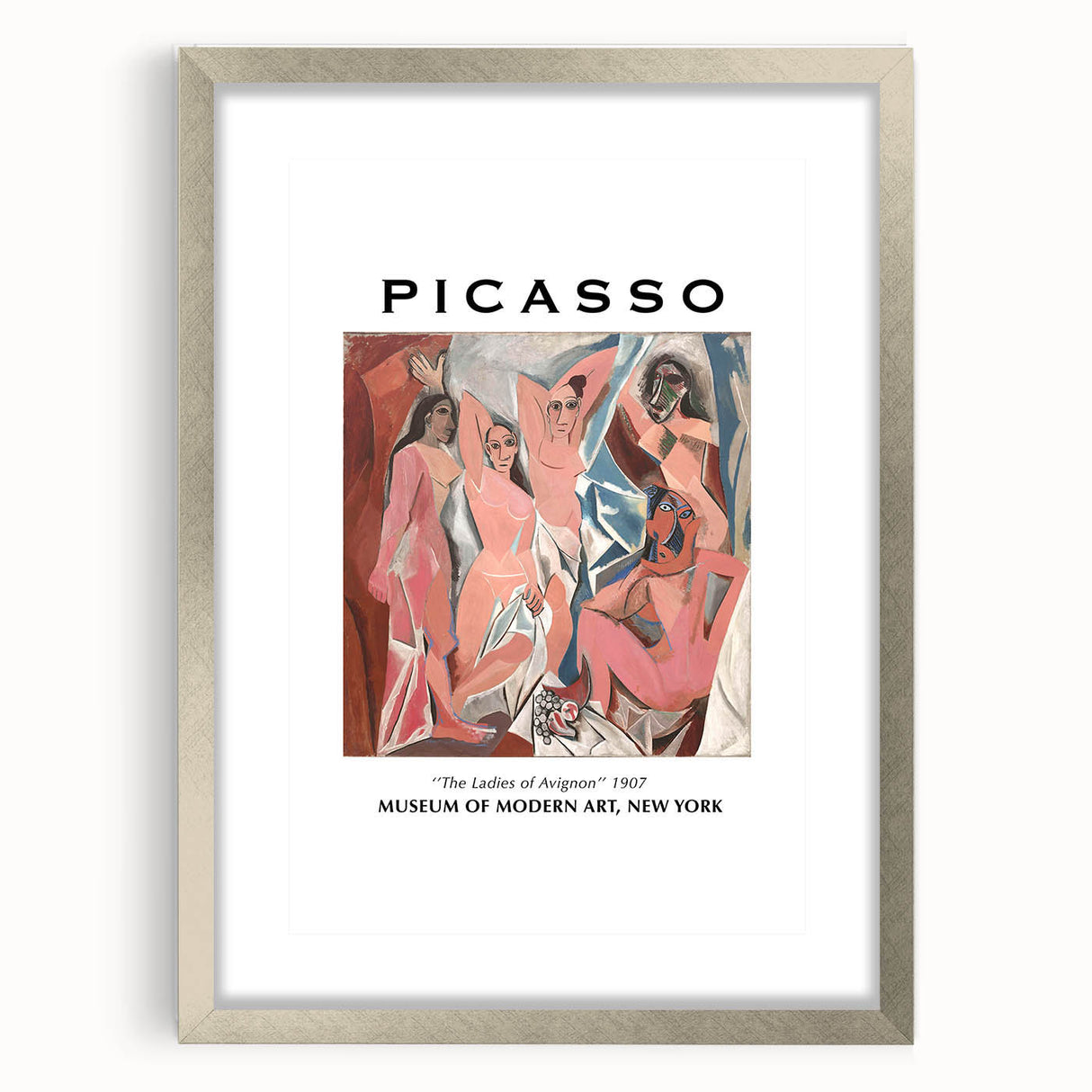 Textured abstract art print in neutral and blue tones on a silver-framed canvas, ideal for modern bedroom ambiance.