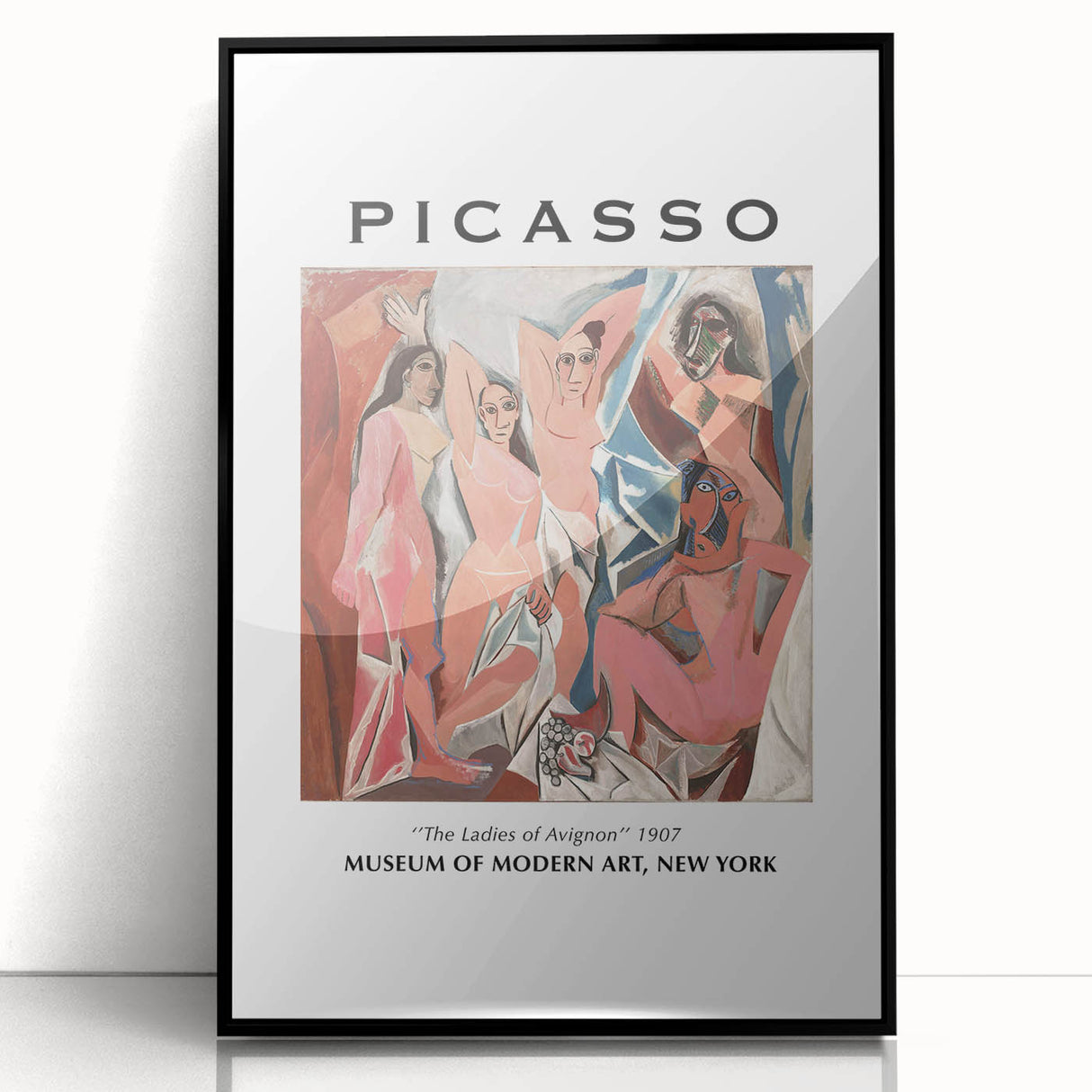 Large abstract wall art featuring a Picasso-inspired design in black and white tones, framed in acrylic.