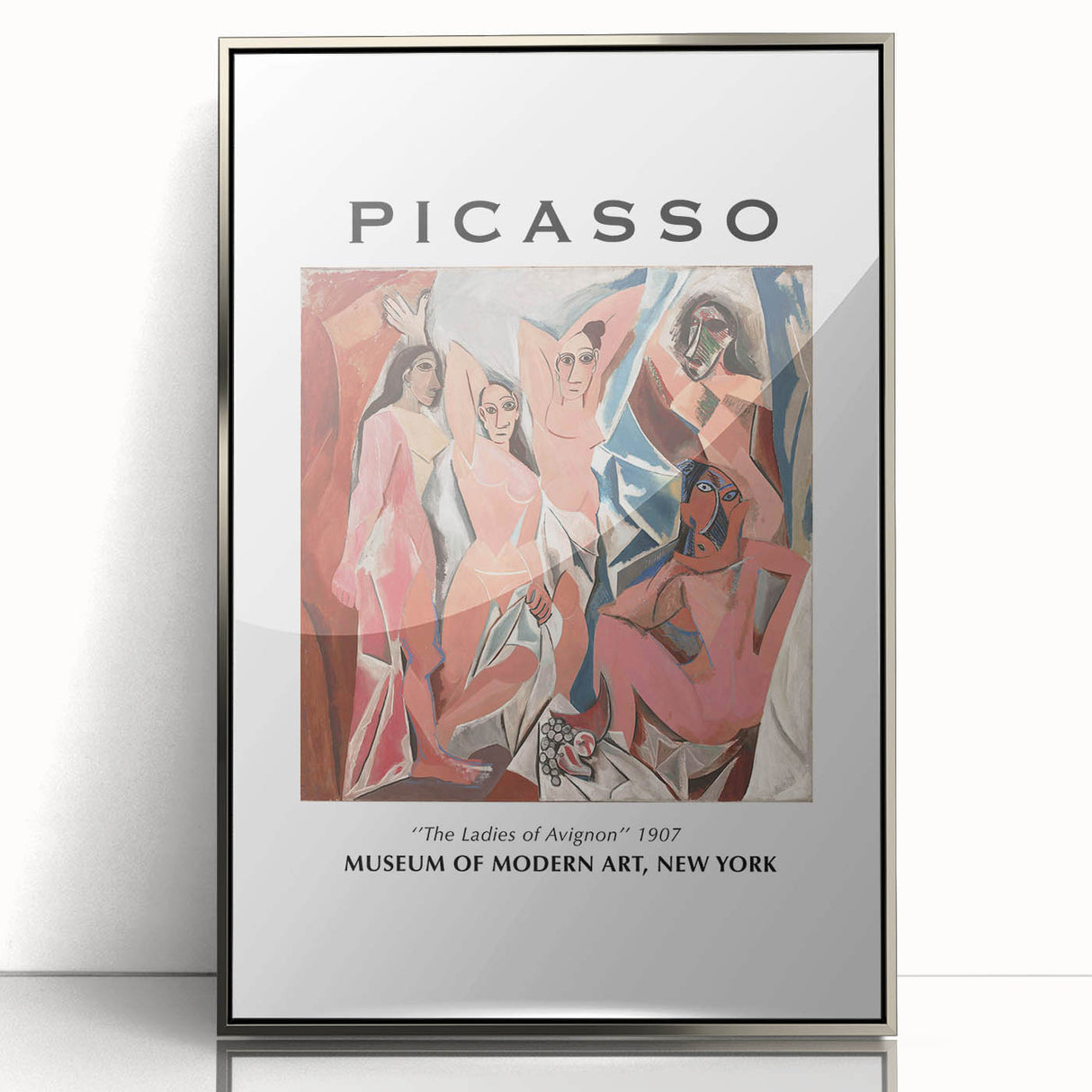 Mid-century modernist art depicting abstract figures in muted tones on a framed acrylic, suitable for nursery wall art.