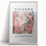 Acrylic print of a Picasso-inspired modern art wall decor in muted blues and whites, framed in white, suitable for nursery.