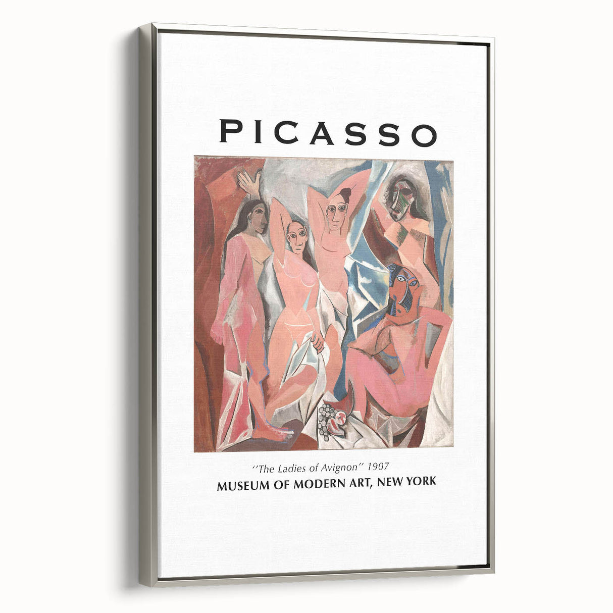 Framed canvas of a Picasso-inspired landscape painting featuring colorful abstract shapes on a black background.