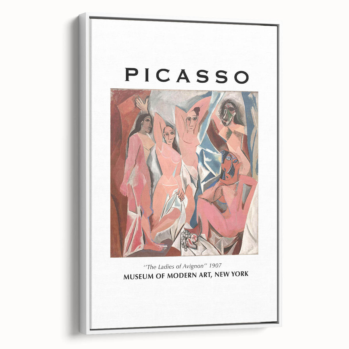 Vintage poster art of Picasso design in vibrant colors on framed canvas, ideal for living room decor.