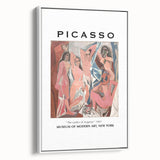 Vintage poster art of Picasso design in vibrant colors on framed canvas, ideal for living room decor.