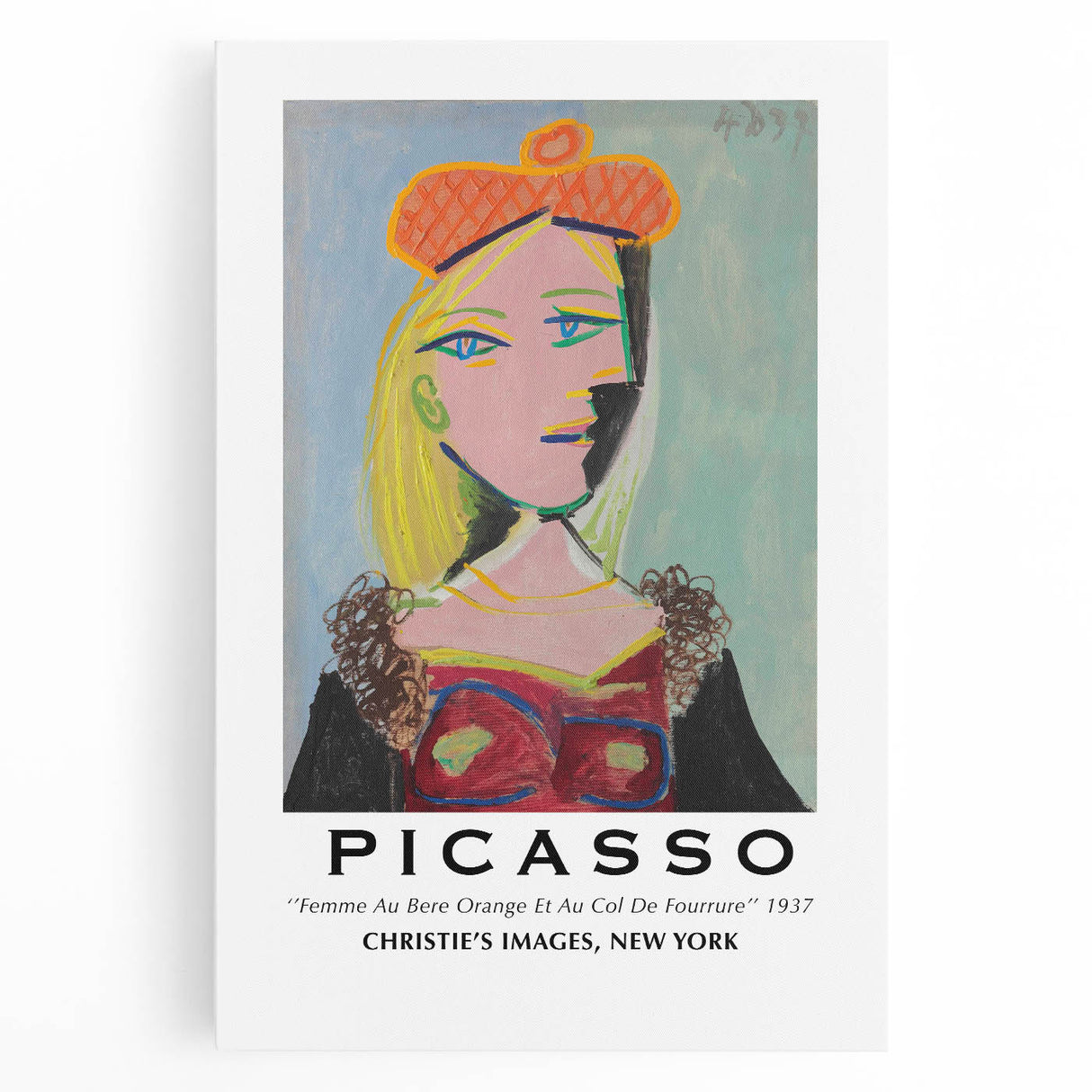 Large black and white abstract Picasso design on stretched canvas, ideal for kitchen wall art.