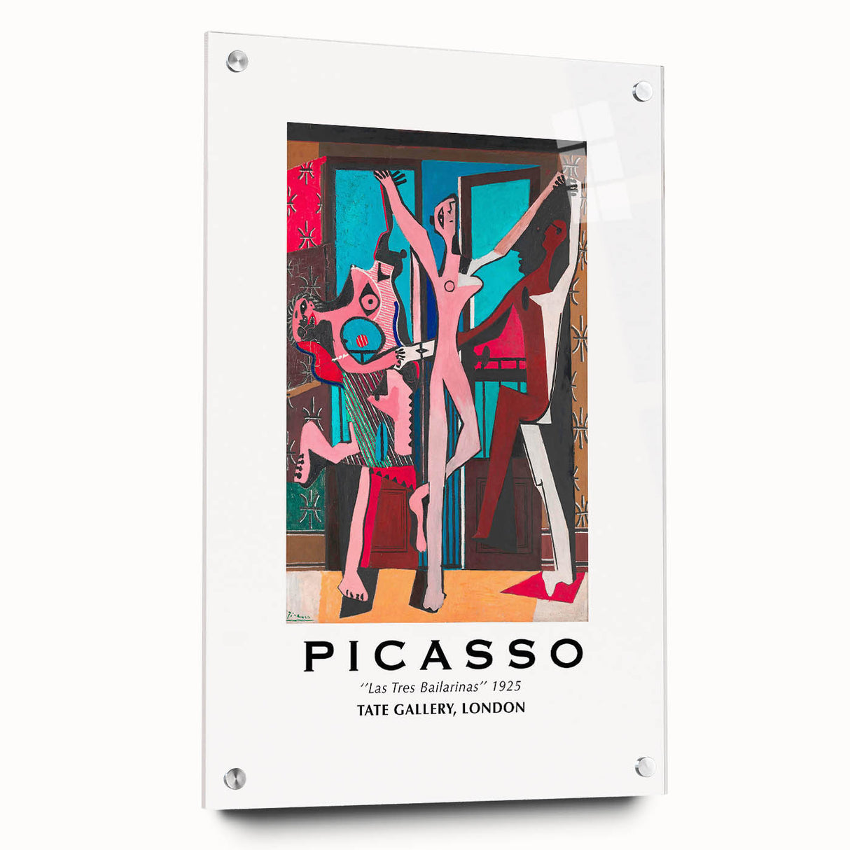 Large abstract wall art on acrylic glass depicting a Picasso-inspired design in bold colors.