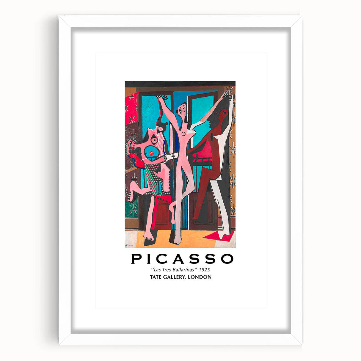 Abstract art print featuring geometric shapes in black and white on a framed canvas.