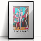 Large abstract wall art featuring a mid-century modernist style in black and white tones, framed in acrylic.