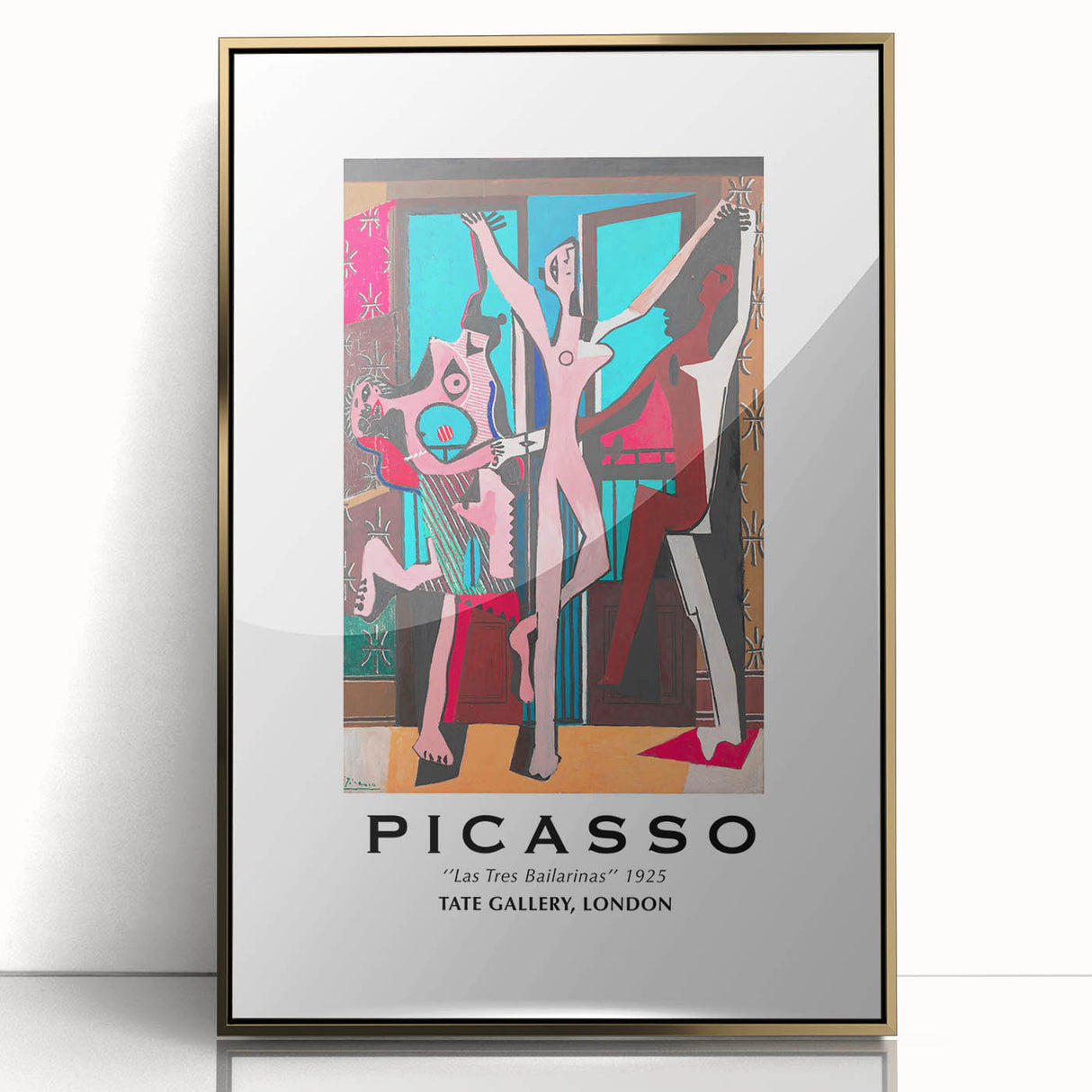 Mid-century modernist art featuring abstract shapes in gold, framed acrylic, ideal for modern art wall decor.