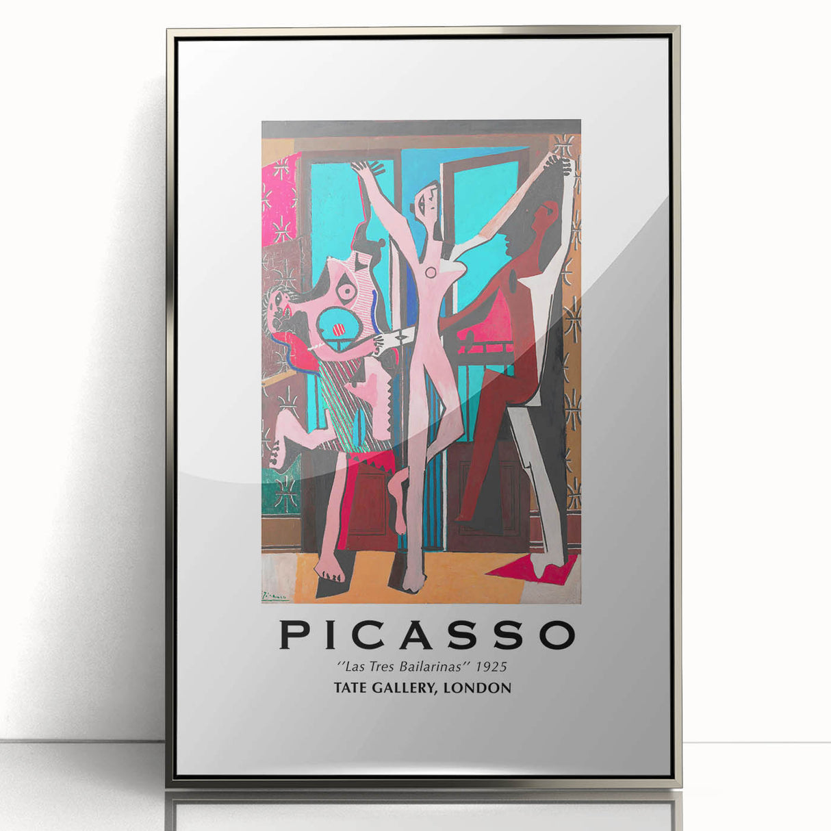 Mid-century modernist art depicting abstract shapes in muted tones on a framed acrylic, suitable for nursery wall decor.