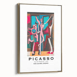 Framed canvas featuring a Picasso-inspired abstract landscape in black and gold tones, suitable for bedroom wall art.
