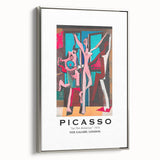 Framed canvas featuring a Picasso-inspired landscape art painting with colorful abstract elements on a black background.