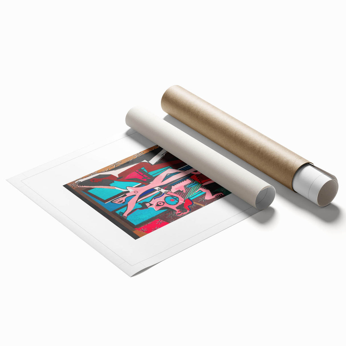 Extra large rolled print featuring abstract floral designs in neutral tones.