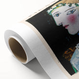 Art deco poster featuring a geometric Picasso design in muted tones on rolled canvas, ideal for nursery wall art.