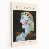 Abstract Picasso-inspired design on a large stretched canvas, featuring geometric shapes in primary colors.