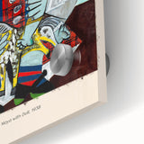 Large abstract wall art featuring Picasso-inspired designs in vibrant colors on acrylic glass, ideal for dining room art.