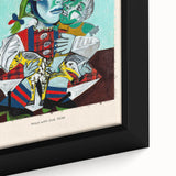 Extra large framed canvas featuring a close-up of a Picasso-inspired abstract design with textured black and colorful art.