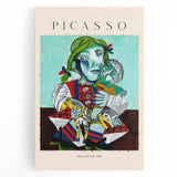 Black and white abstract Picasso design on stretched canvas, ideal for kitchen wall art.