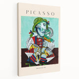 Abstract Picasso-inspired art on stretched canvas, featuring bold geometric shapes in primary colors.