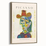 Framed canvas featuring a black and gold Picasso-inspired abstract design, suitable for bedroom wall art.