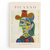 Large black and white abstract Picasso design on stretched canvas, suitable for kitchen wall art.