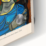 Mid-century modernist abstract design in muted earth tones on large acrylic glass, suitable for dining room art.