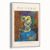Vintage poster art featuring a Picasso-style abstract design in vibrant colors on extra large framed canvas.