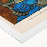 Art deco poster featuring geometric shapes in muted gold and black on rolled canvas, suitable for dining room wall art.