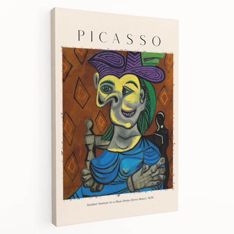 Abstract Picasso-inspired design on large stretched canvas in bold primary colors, suitable for kitchen wall art.