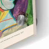 Mid-century modernist abstract design in bold, primary colors on acrylic glass, ideal for dining room art.