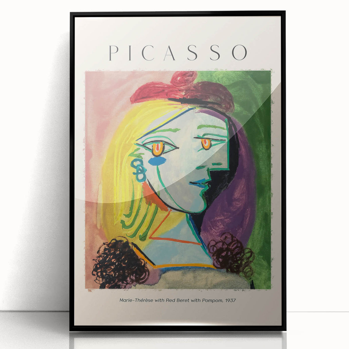 Large abstract wall art with geometric shapes in muted colors, framed in black acrylic, ideal for modern art wall decor.