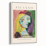 Extra large framed canvas featuring colorful vintage poster art of Picasso design, ideal for living room decor.