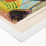 Art deco poster featuring geometric shapes in muted gold and navy, printed on rolled canvas.