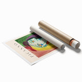 Extra large rolled print of a Picasso-inspired abstract floral design in muted tones, ideal for classy bathroom wall art.