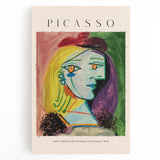 Large black and white abstract Picasso design on stretched canvas, suitable as kitchen wall art.