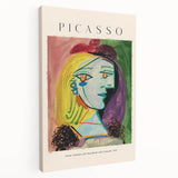 Abstract Picasso-inspired artwork on stretched canvas featuring geometric shapes in bold primary colors.