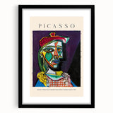 Extra large abstract art print featuring a textured, colorful Picasso design on a black framed canvas.