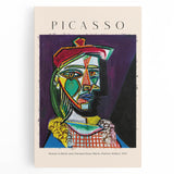 Large black and white abstract Picasso design on stretched canvas, ideal for kitchen wall art.