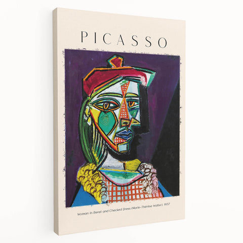 Abstract Picasso-inspired art on stretched canvas featuring geometric shapes in bold primary colors.