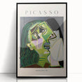Large abstract wall art depicting a Picasso-inspired design in black and white, framed in acrylic.