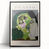 Large abstract wall art depicting a Picasso-inspired design in black and white, framed in acrylic.