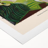 Art deco poster featuring geometric shapes in muted gold and black on rolled canvas, suitable for dining room walls.