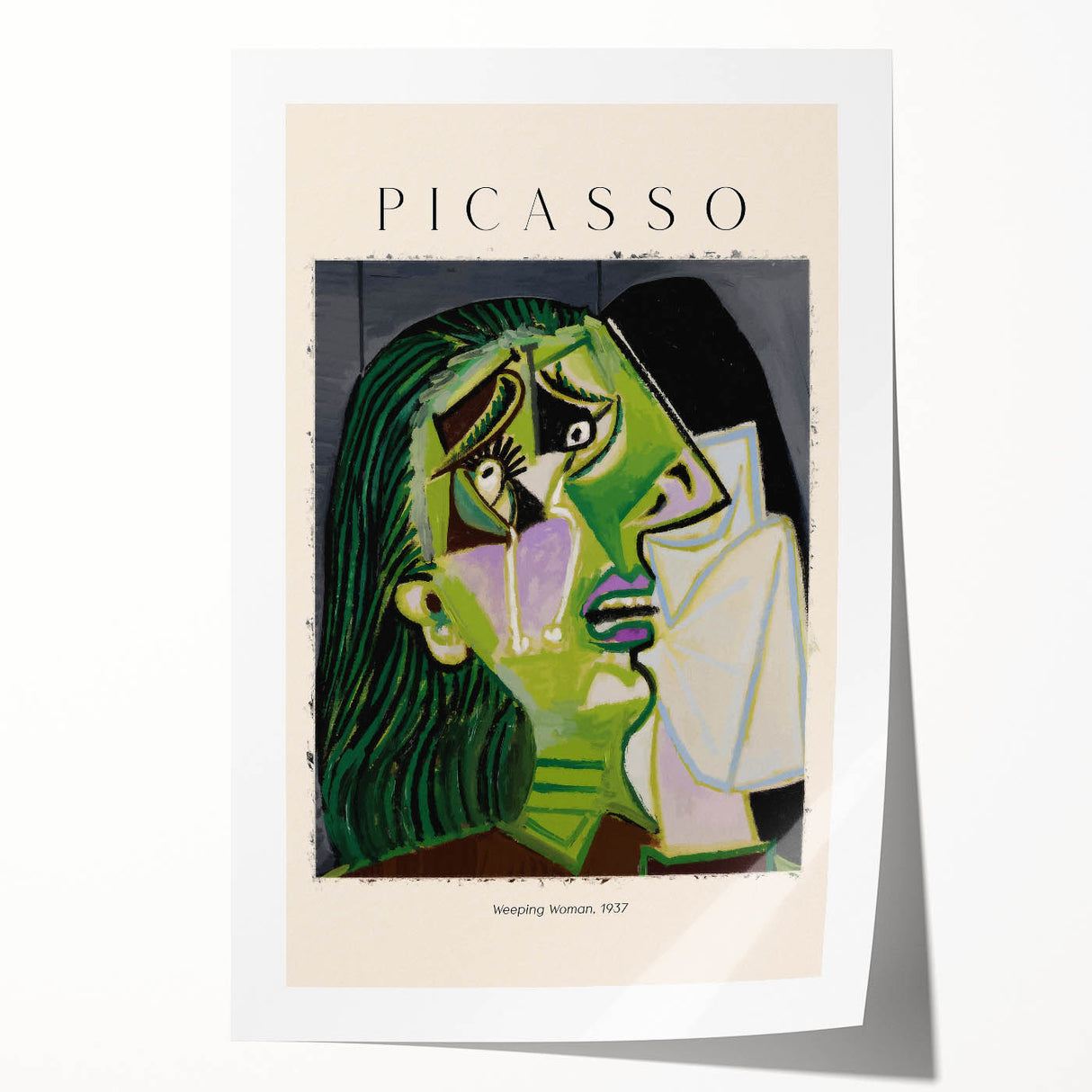 Avant-garde Picasso-inspired floral art on a rolled print, featuring bold colors.